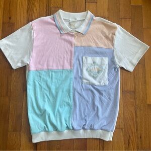 Vintage 80s Jantzen Pastel Color Block Polo with Sailboat Pocket
